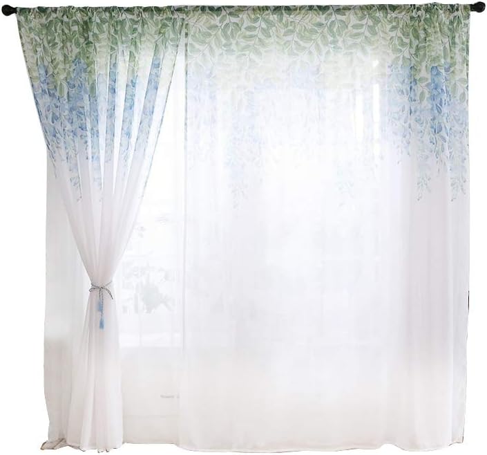 Polyester Window Curtain Valances Voile Breathable Durable Block Sunlight Rays Reduce Noise for Bedroom Living Room Blue Pink Purple 1x2.7m (Blue) - Image 1