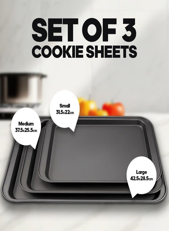 BELLSBERRY 3PCS Heavy Duty Nonstick Baking Trays for Oven Use (Large, Medium, Small) - Image 2