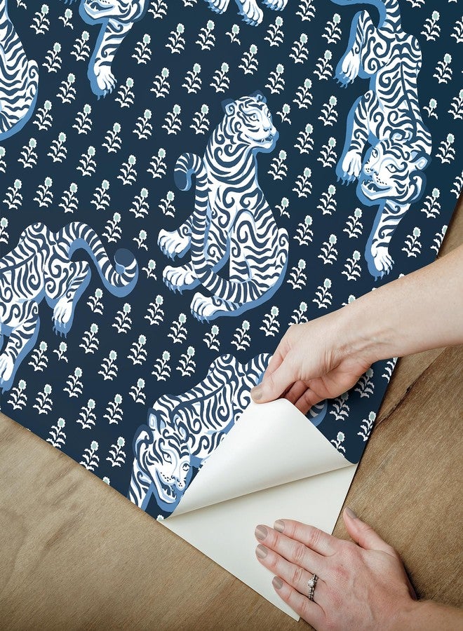 NuWallpaper x Printfresh Navy Tiger Queen Peel and Stick Wallpaper, PFS6106 - Image 4