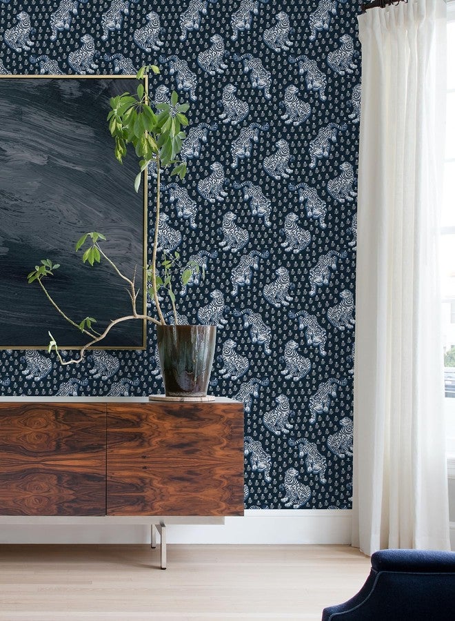 NuWallpaper x Printfresh Navy Tiger Queen Peel and Stick Wallpaper, PFS6106 - Image 2