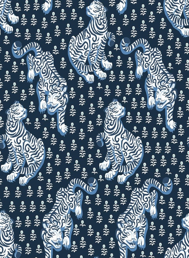 NuWallpaper x Printfresh Navy Tiger Queen Peel and Stick Wallpaper, PFS6106 - Image 1