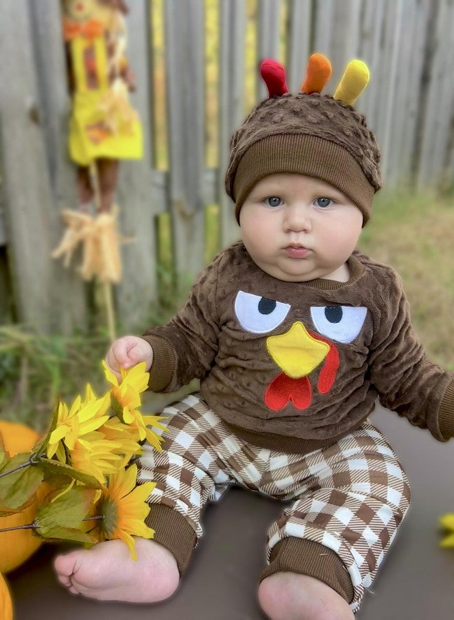 HIHA 6-12 Months Baby Boys Thanksgiving Clothes Infant Turkey Outfit Long Sleeve Turkey Print Sweatshirt Plaid Jogger Pant Set Fall Winter Clothes - Image 2