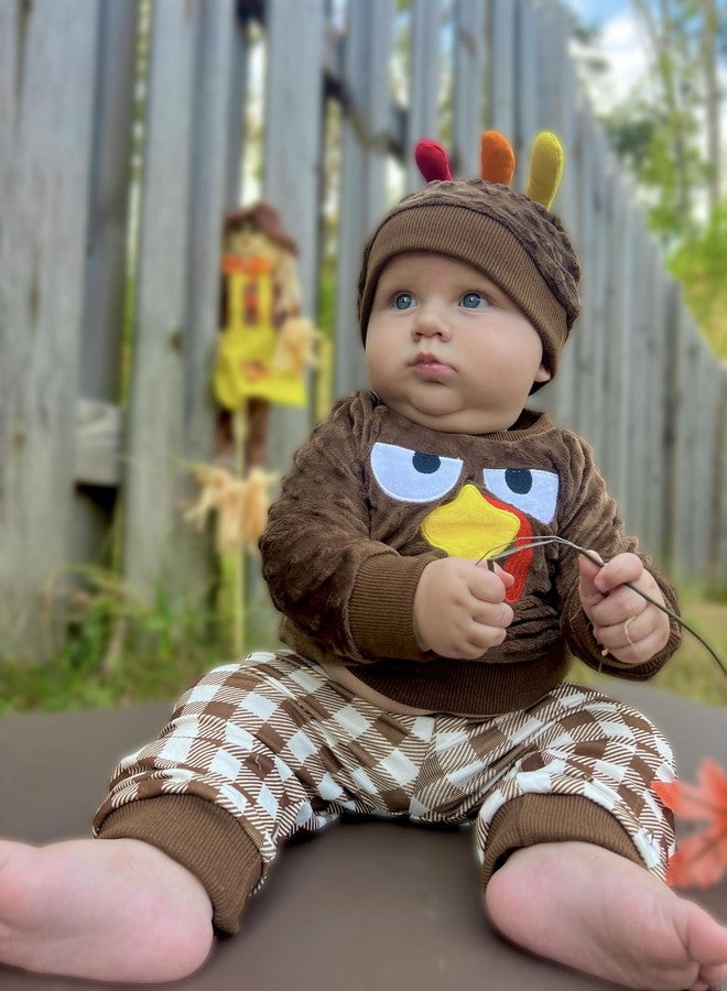 HIHA 6-12 Months Baby Boys Thanksgiving Clothes Infant Turkey Outfit Long Sleeve Turkey Print Sweatshirt Plaid Jogger Pant Set Fall Winter Clothes - Image 4