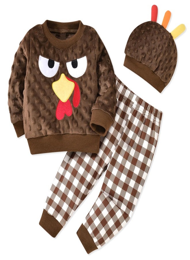 HIHA 6-12 Months Baby Boys Thanksgiving Clothes Infant Turkey Outfit Long Sleeve Turkey Print Sweatshirt Plaid Jogger Pant Set Fall Winter Clothes - Image 1