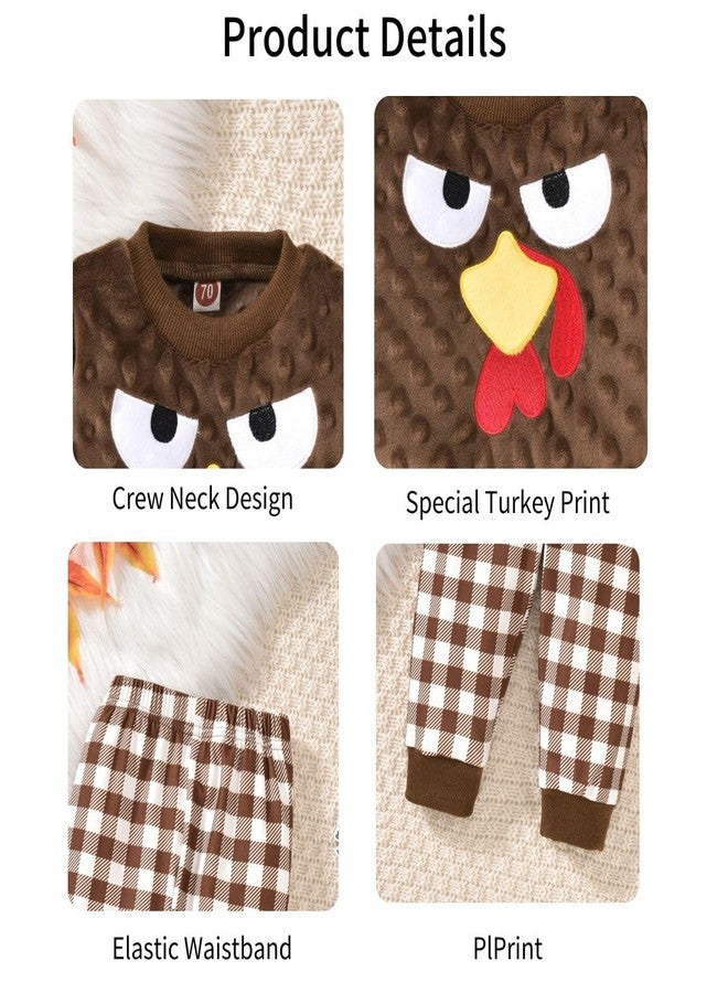 HIHA 6-12 Months Baby Boys Thanksgiving Clothes Infant Turkey Outfit Long Sleeve Turkey Print Sweatshirt Plaid Jogger Pant Set Fall Winter Clothes - Image 5