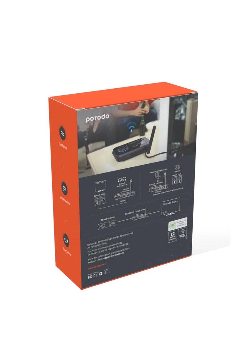 porodo - 3 in 1 Bluetooth Transmitter Receiver and Wireless Audio Adaptor - Black - Image 1