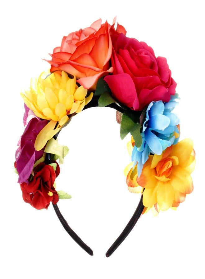 Nydotd Mexican Rose Flower Crown Headband, Day of The Dead Floral Headband Rose Crown Headpiece for Halloween Costume Party - Image 1