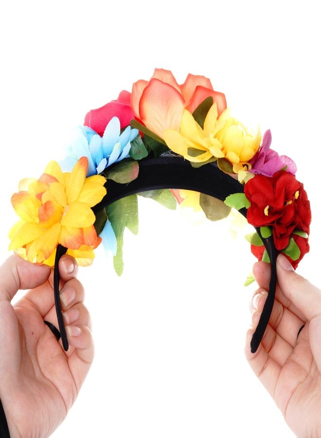 Nydotd Mexican Rose Flower Crown Headband, Day of The Dead Floral Headband Rose Crown Headpiece for Halloween Costume Party - Image 5