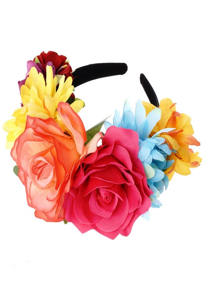 Nydotd Mexican Rose Flower Crown Headband, Day of The Dead Floral Headband Rose Crown Headpiece for Halloween Costume Party - Image 4