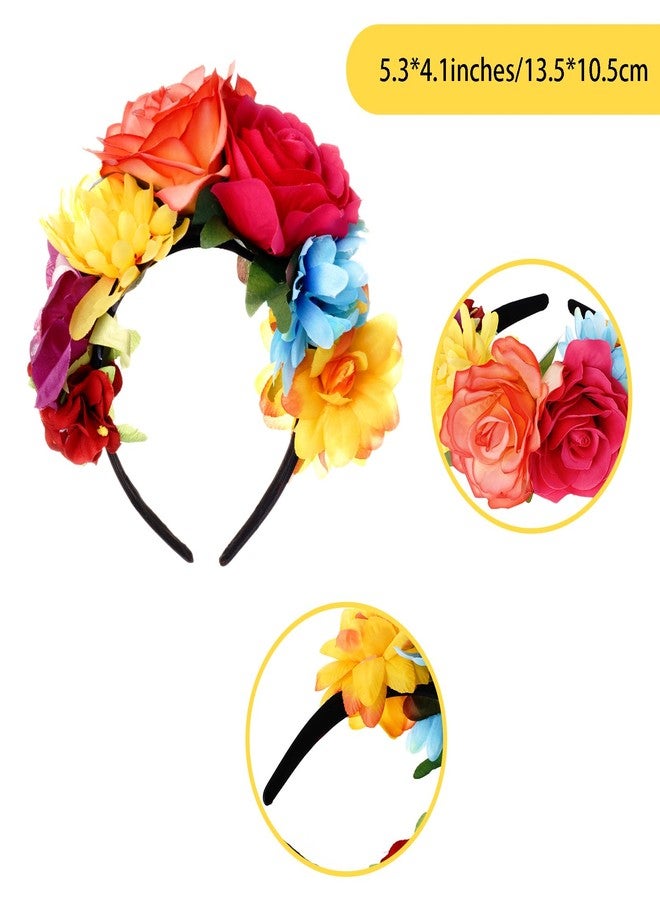 Nydotd Mexican Rose Flower Crown Headband, Day of The Dead Floral Headband Rose Crown Headpiece for Halloween Costume Party - Image 2