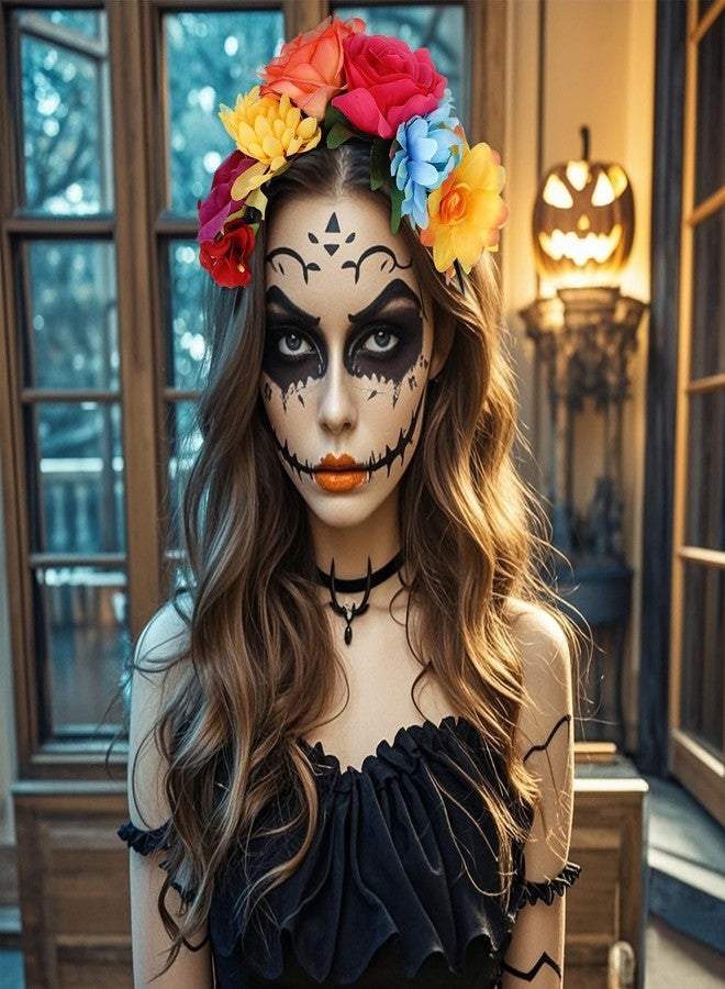 Nydotd Mexican Rose Flower Crown Headband, Day of The Dead Floral Headband Rose Crown Headpiece for Halloween Costume Party - Image 3