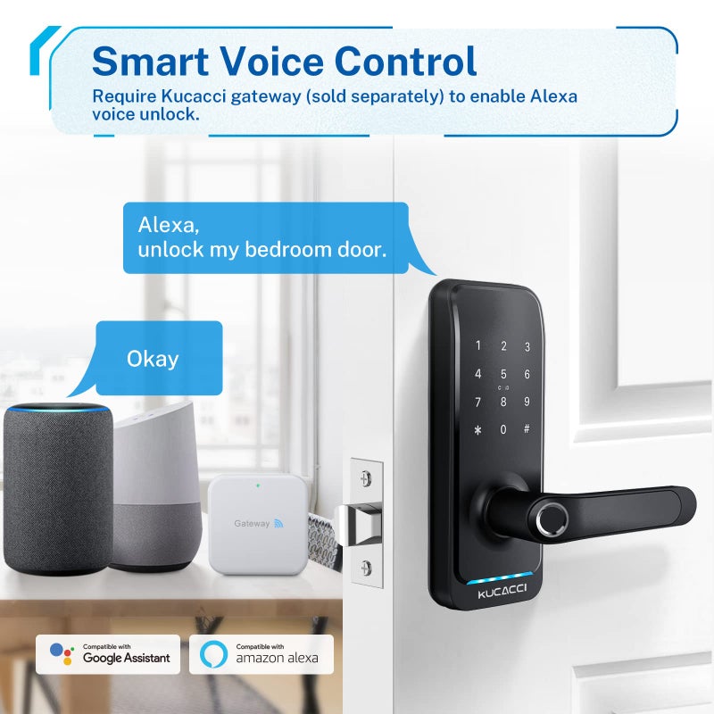 KUCACCI Smart Door Lock with Handle: Kucacci Keyless Entry Digital Door Lock for Front Door - Fingerprint Keypad Smart Dnob - Generate Passcode Remotely - App Control - Easy Installation(Black) - Image 5