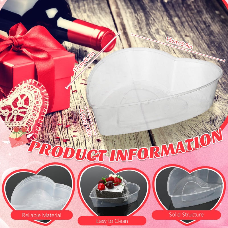 ywmigl 12 Pcs 17 Oz Heart Shaped Container Plastic Seasoning Containers Box Food Storage Containers with Clear Transparent Lids Reusable Dessert Box for Fruit Vegetable(Transparent) - Image 2