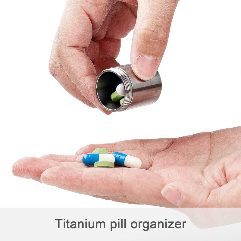 TISUR Portable Pill Cases, Metal Titanium Pill Holder Pocket Small Pill Box Keychain Waterproof Pill Bottle Medicine Organizer Case Container for Travel Purse Outdoor Camping (Titanium Pill Bottle) - Image 4
