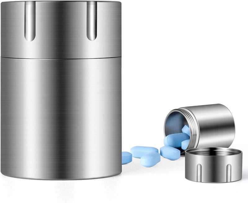 TISUR Portable Pill Cases, Metal Titanium Pill Holder Pocket Small Pill Box Keychain Waterproof Pill Bottle Medicine Organizer Case Container for Travel Purse Outdoor Camping (Titanium Pill Bottle) - Image 1