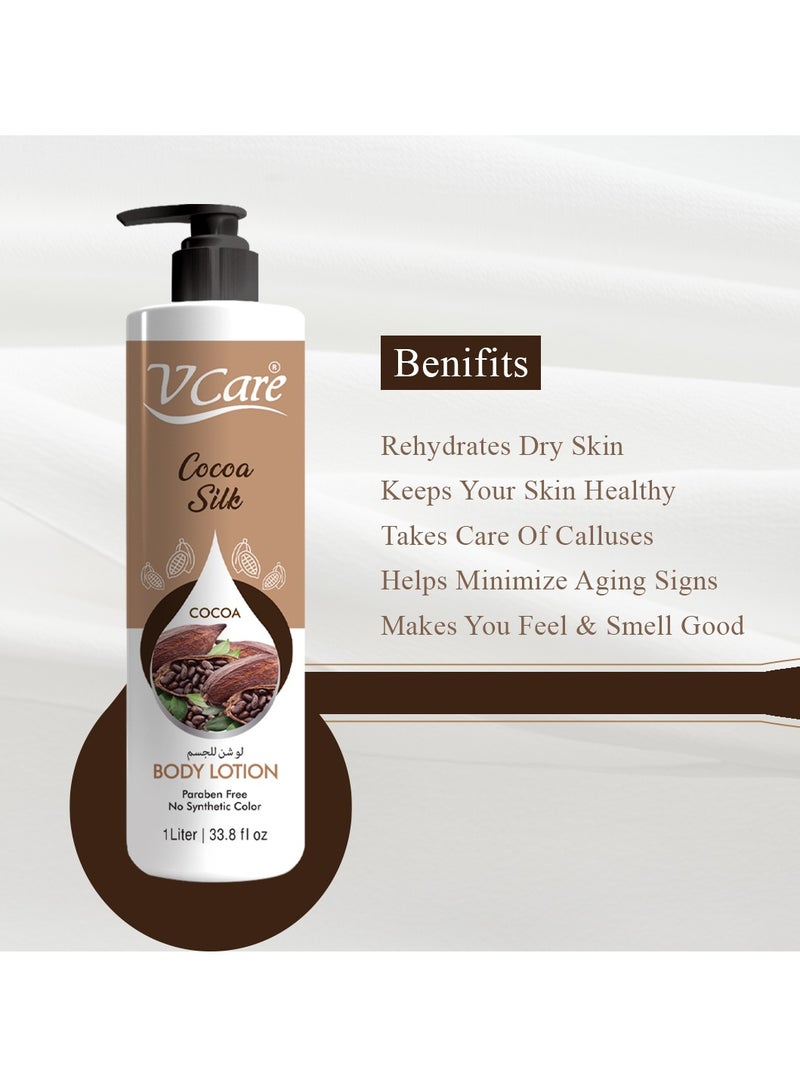 VCare V Care Cocoa Silk Extract Body Lotion 1 Liter - Deep Hydration & All-Day Glow  - Image 3