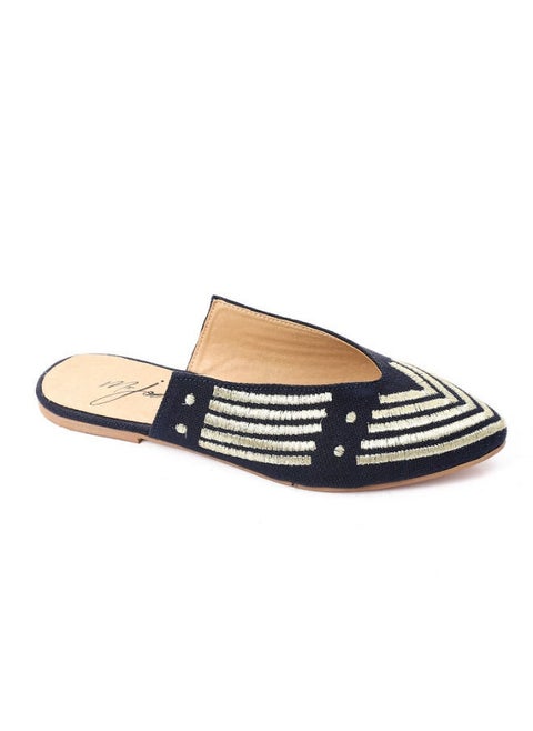 Pointed Toecap Flat Canvas Mules Multicolour