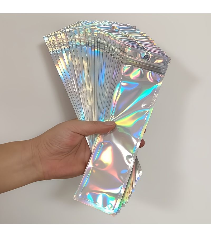 Laser Rainbow Color 55pcs Holographic Resealable Bags 6x23cm For Jewelry Candy Packaging - Image 1