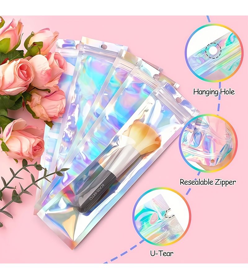 Laser Rainbow Color 55pcs Holographic Resealable Bags 6x23cm For Jewelry Candy Packaging - Image 4