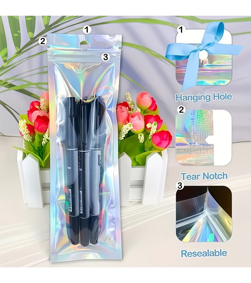 Laser Rainbow Color 55pcs Holographic Resealable Bags 6x23cm For Jewelry Candy Packaging - Image 5