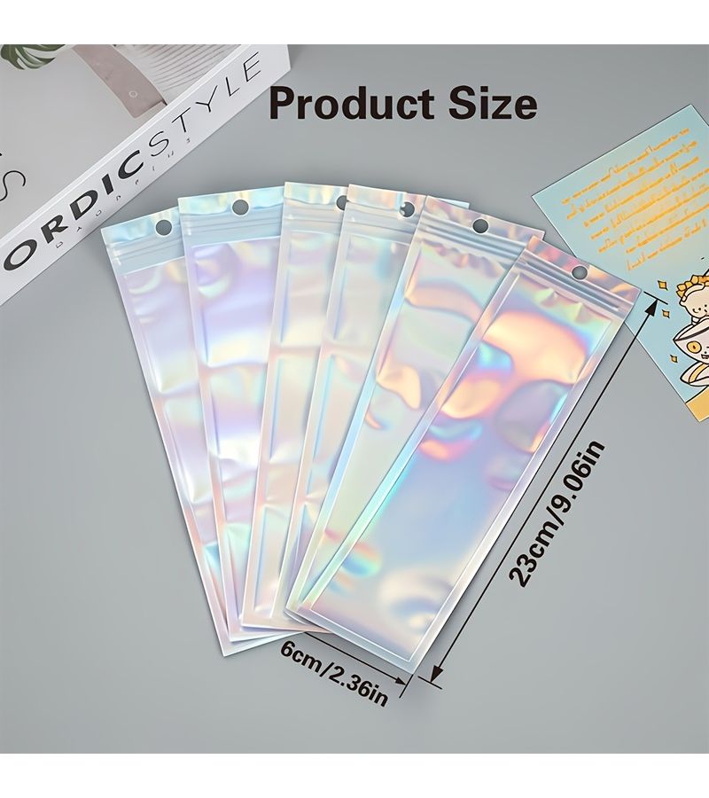Laser Rainbow Color 55pcs Holographic Resealable Bags 6x23cm For Jewelry Candy Packaging - Image 2