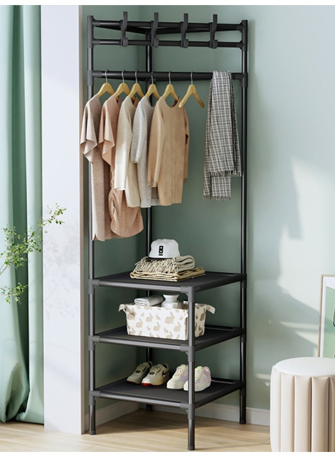 كوزينيست رف ملابس زاوي قائم بذاته بثلاثة مستويات، منظم معاطف وخزانة باللون الأسود، موفر للمساحة للغرفة والمدخل والمنزل - Image 1
