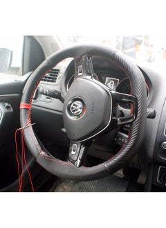 Eraks Carbon Alcantra Red Stitched Steering Wheel Cover  - Image 5
