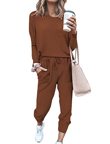 Bofell Lounge Sets for Women Fall Outfits 2025 2 Piece Long Sleeve Two Piece School Outfits for Teachers Jogging Coffee M - Image 1