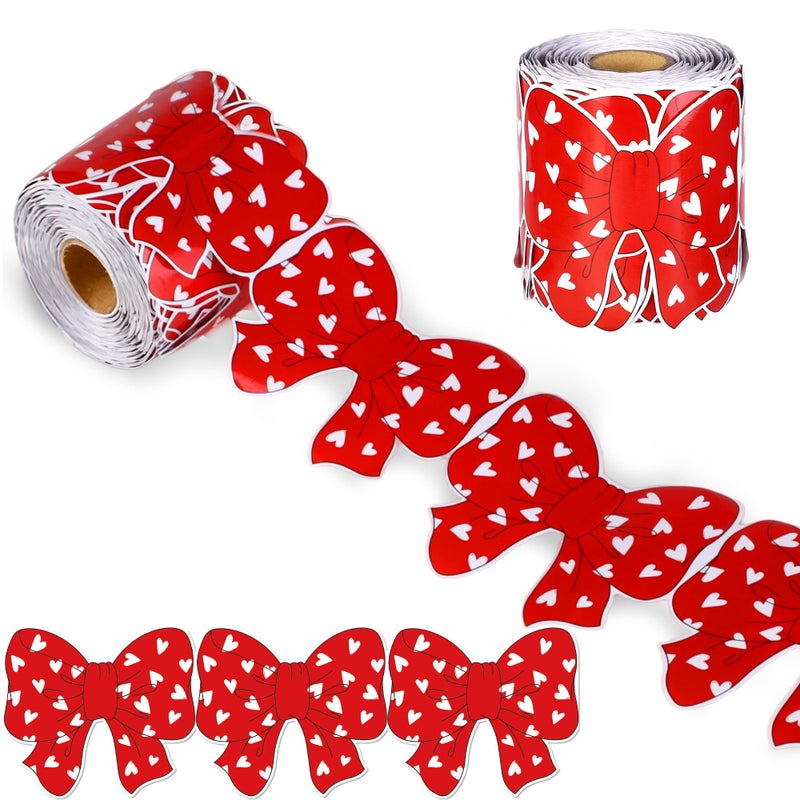 Aodaer 65.6Ft Valentine Bow Bulletin Board Border Red Bow Tie & Heart Die-Cut Border Trim Valentine Border Decor For Classroom Chalkboard Home Office Wedding Anniversary - Image 1