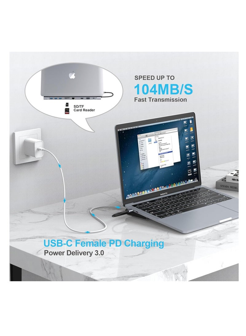 Tymyp 10 in 1 USB C Docking Station, USB C Hub with 4K HDMI Video, USB 3.0 Transfer Speeds, Gigabit Ethernet Networking, Audio Interface, SD/TF Card Slot