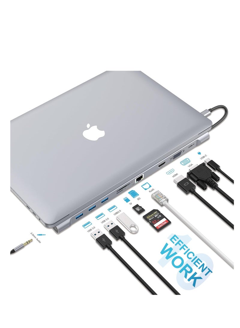 Tymyp 10 in 1 USB C Docking Station, USB C Hub with 4K HDMI Video, USB 3.0 Transfer Speeds, Gigabit Ethernet Networking, Audio Interface, SD/TF Card Slot