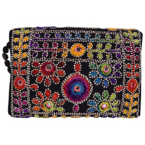 Craft Trade Clutch Bags for Women - Rajasthani Hand Embroidered Mini Crossbody Bag Women's Cluches for Wedding Party Gifts (Multi Black) - Image 5