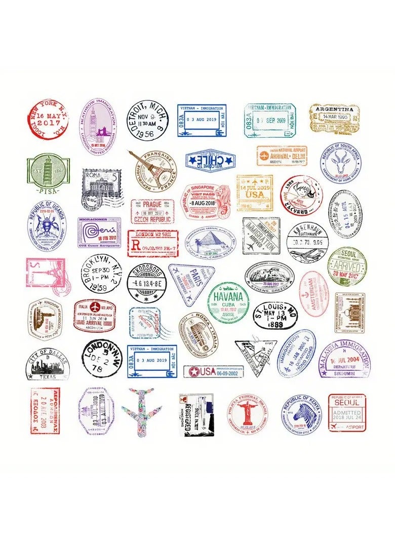 جلوسكي 50pcs/pack الموضوع الحضري قابل لإعادة الاستخدام لامع ذاتي اللصق البلاستيك غير المنتظم الشكل الهندسي نمط مختلط لون ديي سلسلة السفر عربة حقيبة دفتر الأمتعة ملصقات زخرفية لامعة السفر - Image 4