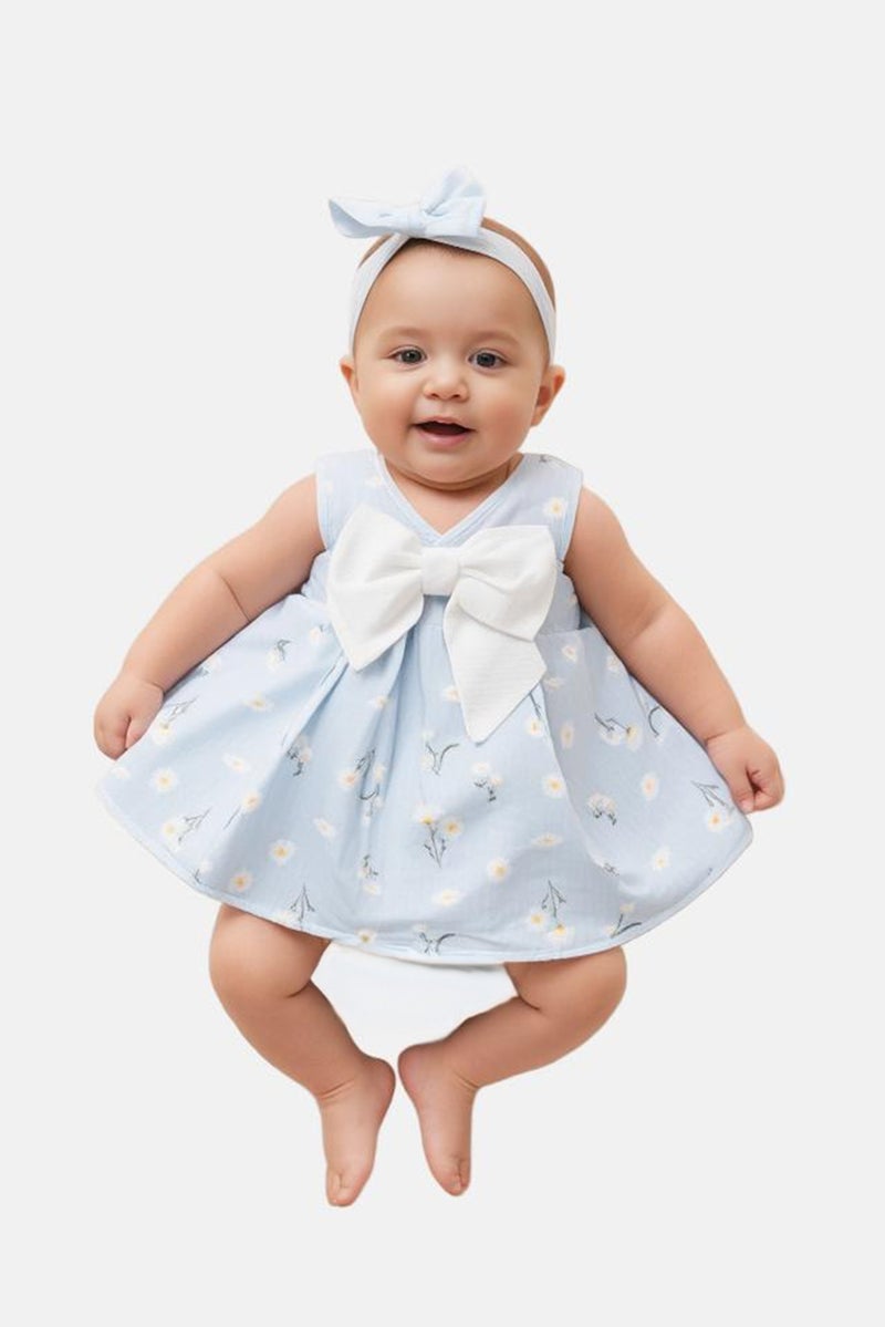 Quiltex Toddlers Girl 3 Pieces Allover Print Dress With Panty And Headband Set, Multicolor - Image 1