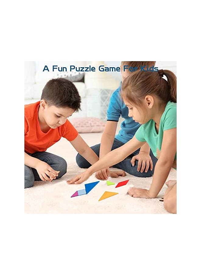 SKY-TOUCH Early Development Tangram Pattern Puzzles Set，Wooden Puzzle Blocks Colorful Tangram Sorting，Stacking Games Montessori Educational Toys，60 Design Cards with 120 Pattern Jigsaw Puzzle - Image 2
