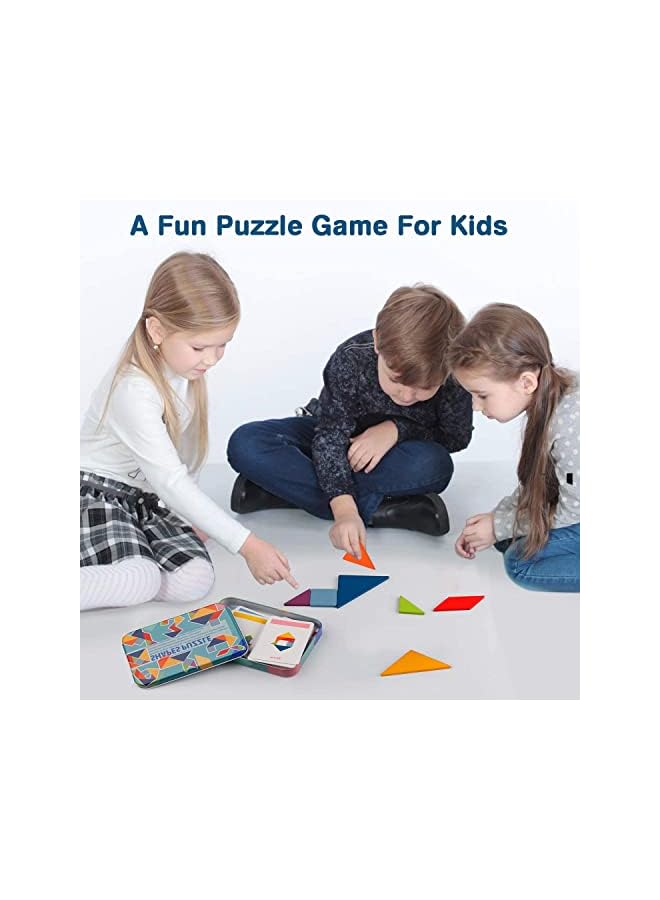 SKY-TOUCH Early Development Tangram Pattern Puzzles Set，Wooden Puzzle Blocks Colorful Tangram Sorting，Stacking Games Montessori Educational Toys，60 Design Cards with 120 Pattern Jigsaw Puzzle - Image 4