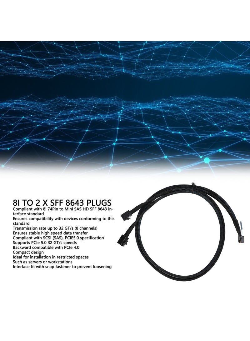 8i to 2 SFF 8643 Cable PCIe 5.0 32GT/s for MCIO X8 to Mini SAS HD SFF 8643 Cord for Server Data Center 31.5in  - Image 3