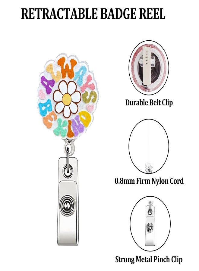 ASABITE Cute Sunflower Badge Reel, Always Be Kind Inspirational Badge Reels Retractable, Work Badge Holder, Spring Floral Badge Clip, Funny ID Card Badge for Nurse Doctor Teacher Student Employee Office - Image 3