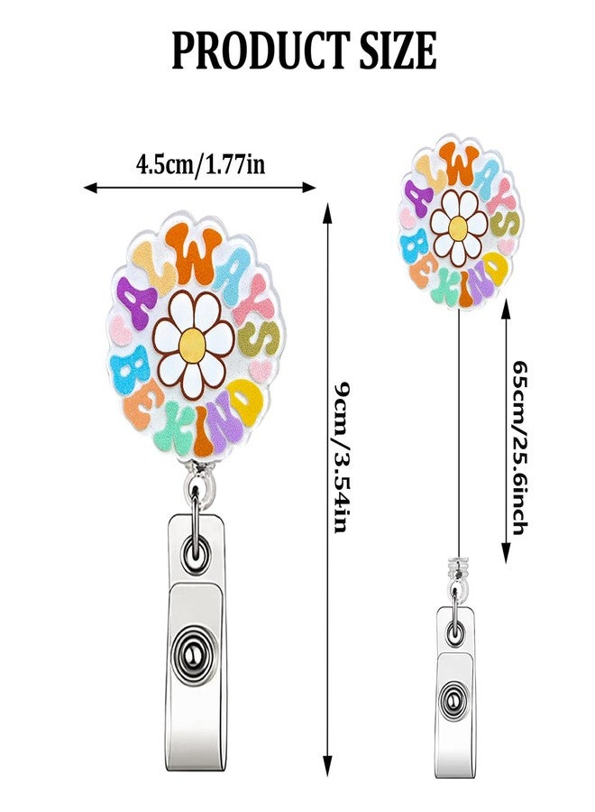 ASABITE Cute Sunflower Badge Reel, Always Be Kind Inspirational Badge Reels Retractable, Work Badge Holder, Spring Floral Badge Clip, Funny ID Card Badge for Nurse Doctor Teacher Student Employee Office - Image 2