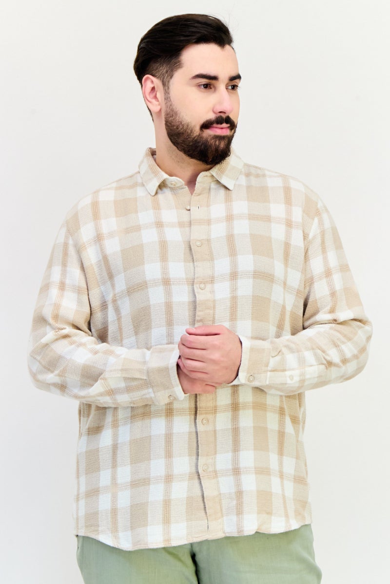 Celio قميص رجالي عادي بقصة مريحة بأكمام طويلة، بيج - Image 1