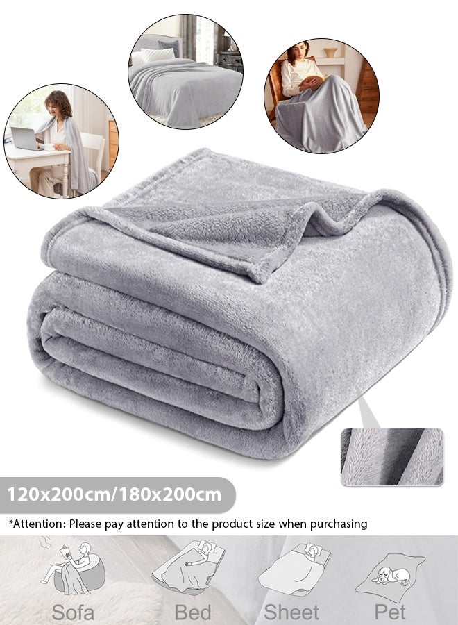 بطانية صوف الفانيلا ذات وجهين مقاس كبير، بطانية سرير خفيفة الوزن وناعمة للغاية ودافئة، للاستخدام في جميع المواسم، مريحة، قطيفة، مناسبة للأسرّة المفردة والمزدوجة، والأرائك، والسفر، واستخدام التخييم، خيارات مزدوجة الحجم (رمادي فاتح) - Image 1