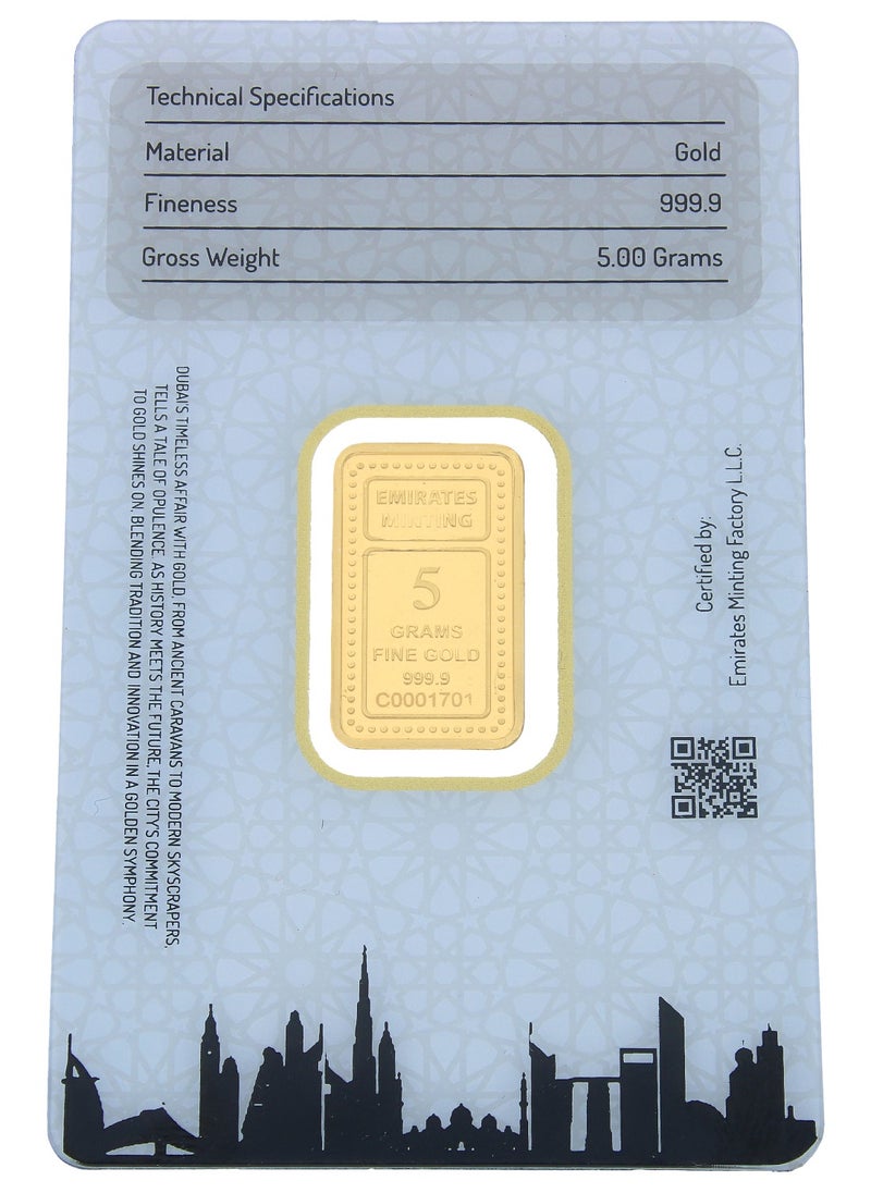 EMIRATES MINTING - Emirates Minting 5 Grams Burj Al Arab Gold Bar 999.9 Purity - Image 1