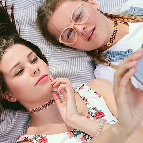 BodyJ4You 24PC Tattoo Choker Necklace for Women - 90s Choker Necklaces Y2K Fashion Trendy Vintage - Pink Blue Green Beads Disco Ball Charm - Stretchy Elastic Necklace Summer Gift Set - Image 5