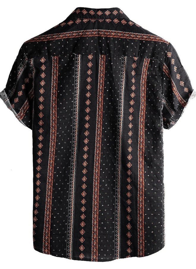 VATPAVE Mens Casual Hawaiian Floral Shirts Short Sleeve Button Down Tropical Shirts Beach Summer Shirts Small Black Orange  - Image 2
