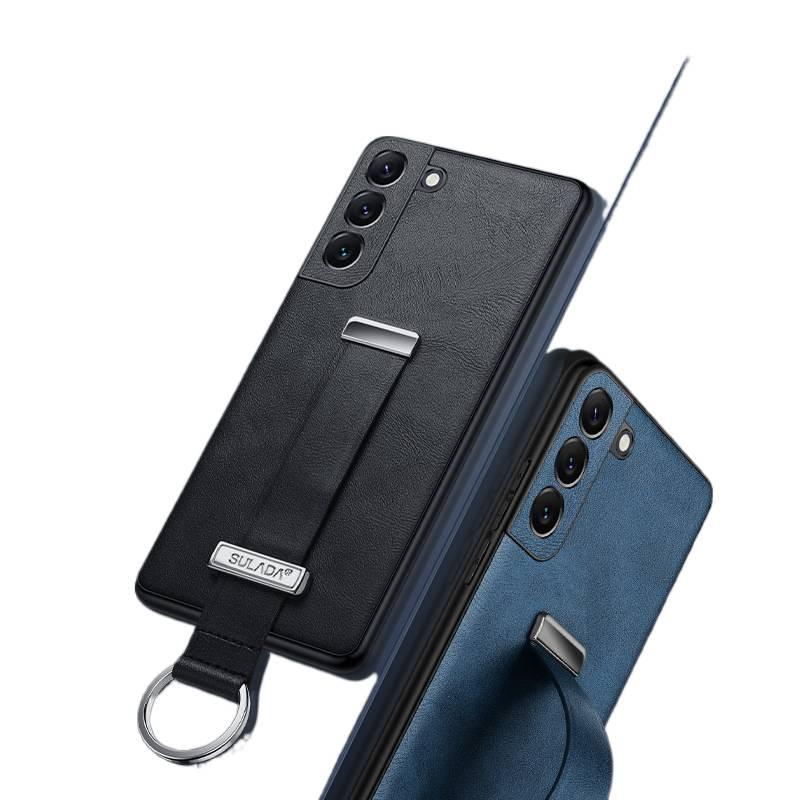 Samsung Galaxy S22 Ultra Leather Protective Texture with Kickstand and Wrist Strap Ring Holder in Blue for Daily Use - Image 4