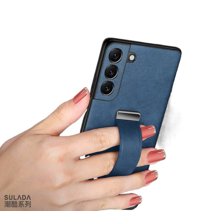 Samsung Galaxy S22 Ultra Leather Protective Texture with Kickstand and Wrist Strap Ring Holder in Blue for Daily Use - Image 3