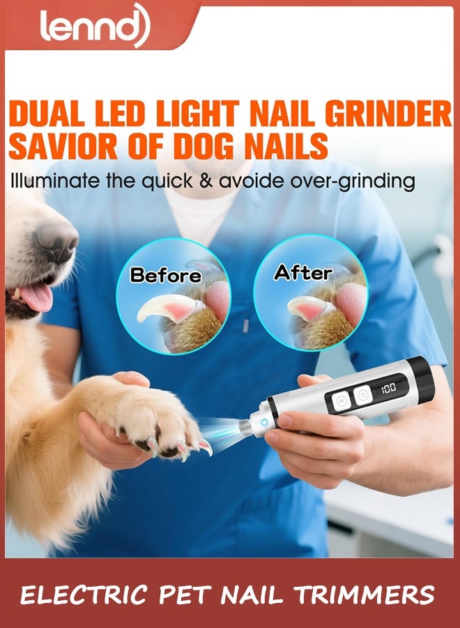 LENND Dog Nail Trimmers Ultra Quiet Electric Pet Dog Nail Clippers Cat Nail Clipper with Led Lights Nail Grinder High Speed Nail File Electric Clippers for Grooming Small, Medium,Large Dogs and Cats (white) - Image 2