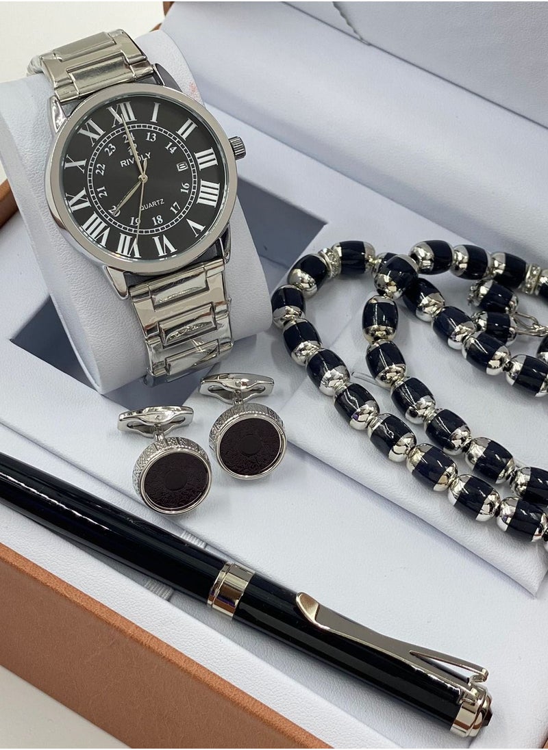 Rivoly - 4 Piece Men's Watch Set Wrist Watch Set Wth Fountain Pen Button - Image 1