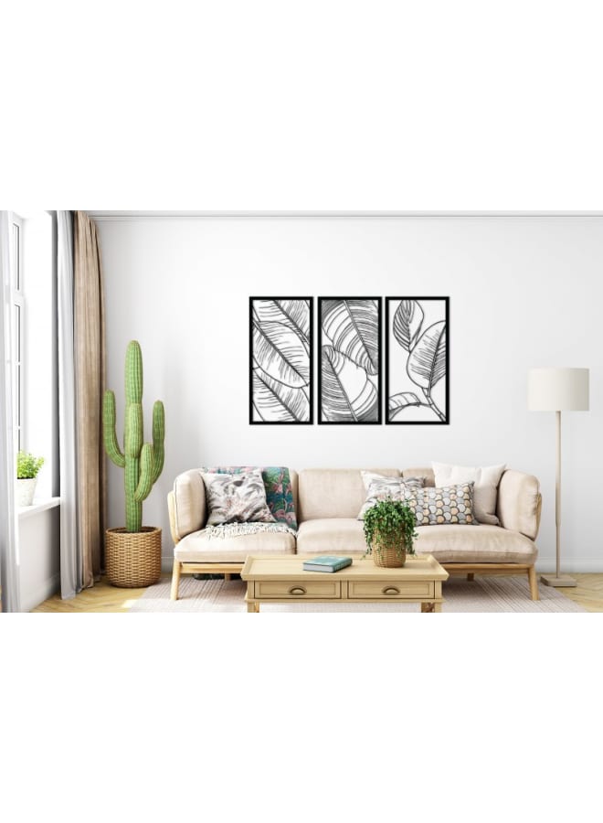 هوم جاليري مجموعة من 3 ألواح خشبية من أوراق التين، لوحة فنية جدارية خشبية - Image 1