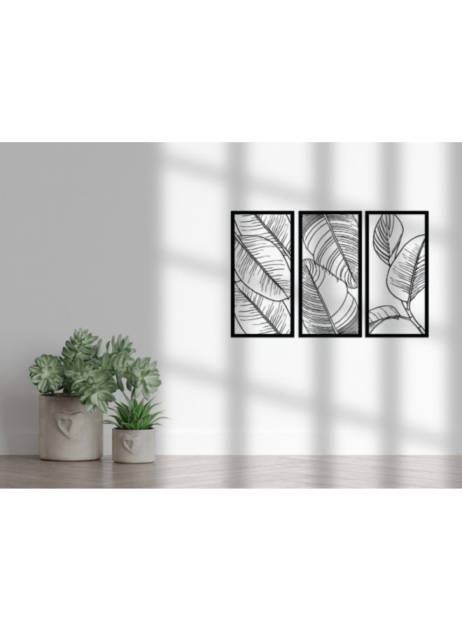 هوم جاليري مجموعة من 3 ألواح خشبية من أوراق التين، لوحة فنية جدارية خشبية - Image 2